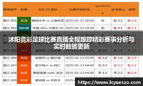 沭阳竞彩足球比赛直播全程跟踪精彩赛事分析与实时数据更新